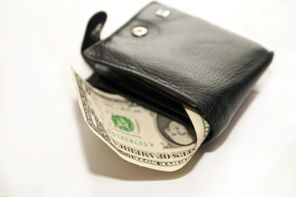 Monedero negro con dólar —  Fotos de Stock