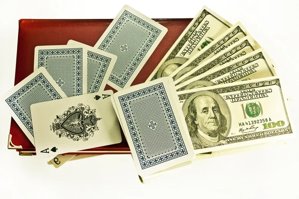 Notebook with dollars and cards — Stock Photo, Image