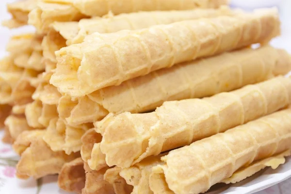 Dessert - sweet yellow wafers — Stock Photo, Image