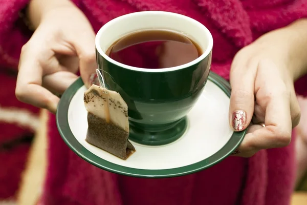 Sacchetto di tè con una tazza di tè — Foto Stock