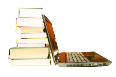 laptop ve kitapları, ansiklopediler
