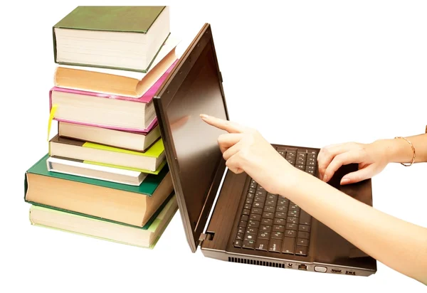 stock image The laptop and books, encyclopedias