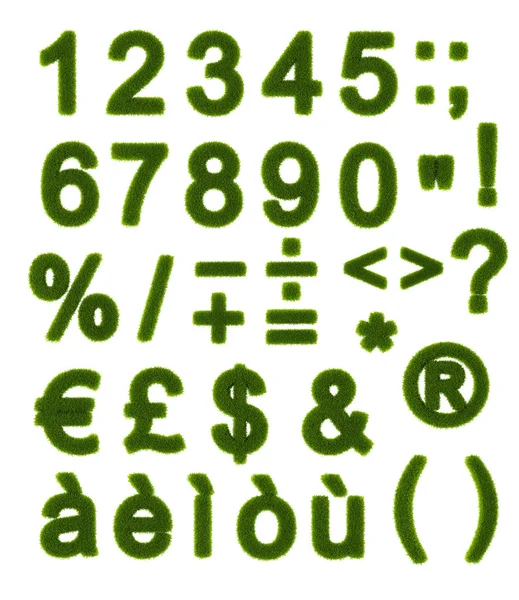Zielony alfabet - numery i symbole — Zdjęcie stockowe