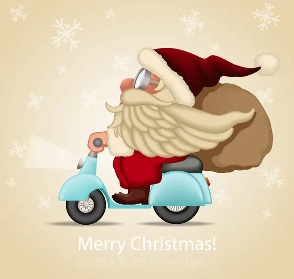 Motorizado Santa Claus entrega los regalos — Vector de stock