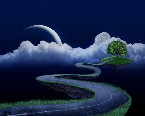 The road to tree - night time — Stock Photo, Image