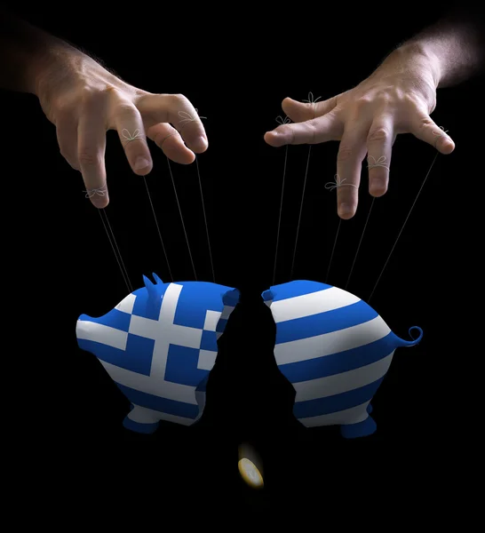 Griekse crash en puppet master — Stockfoto