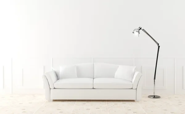 Λευκό καναπέ στο φωτεινό δωμάτιο — Φωτογραφία Αρχείου