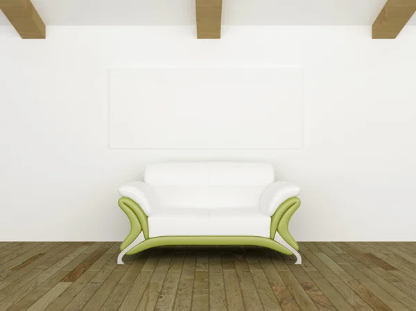 Nowoczesny sof? biały i zielony — Zdjęcie stockowe