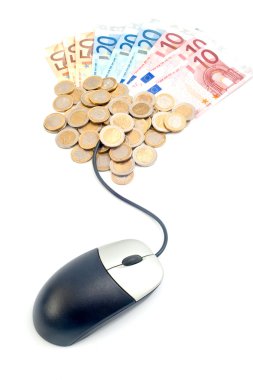 Computer mouse connected to money - Making money online concept clipart