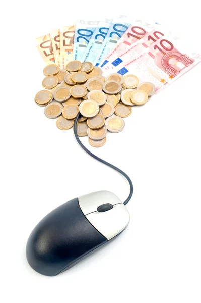Computer mouse connected to money - Making money online concept — Stock Photo, Image