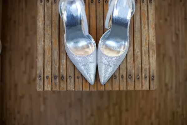 Casamento branco sapatos noiva — Fotografia de Stock