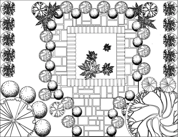Plan av trädgård svart och vitt — Stock vektor