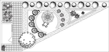 Plan of garden black and white clipart