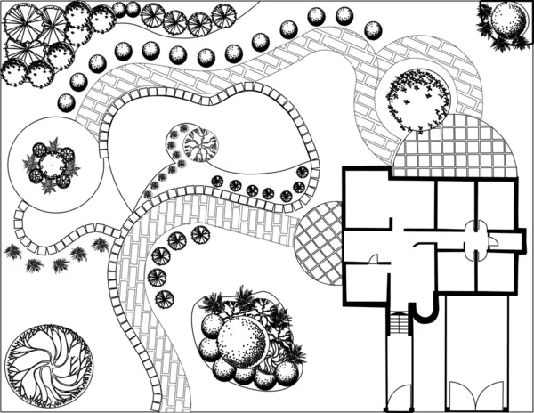 黒と白の庭の計画 — ストックベクタ
