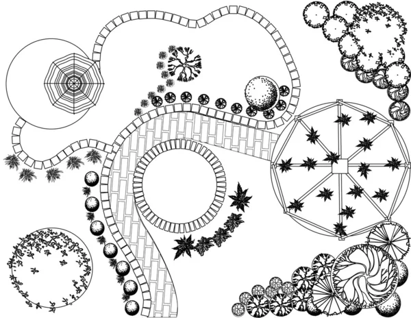 Plan du jardin noir et blanc — Image vectorielle