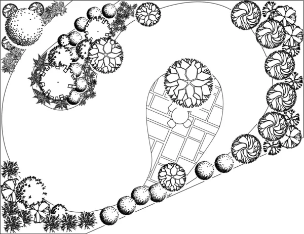 Plan des Gartens schwarz-weiß — Stockvektor