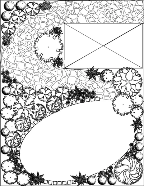 План сада черно-белый — стоковый вектор