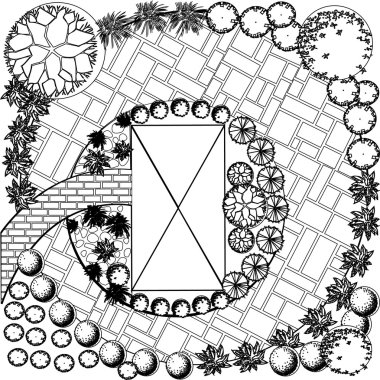 Plan of garden black and white clipart