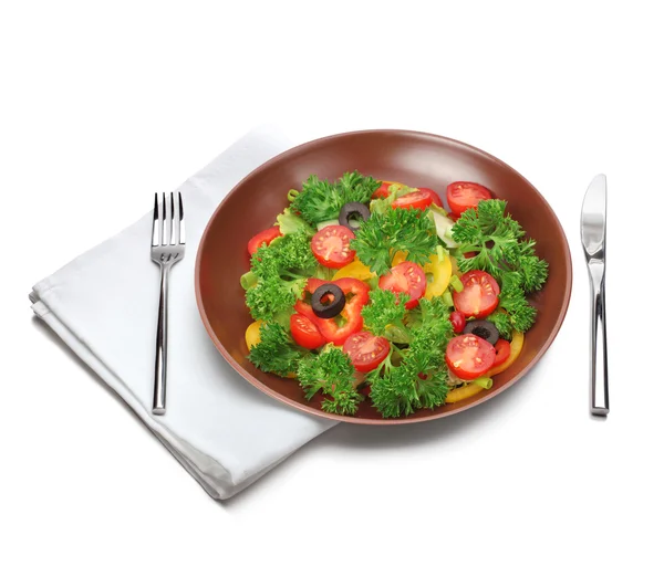 Fresh salad with fork and knife — Stock Photo, Image