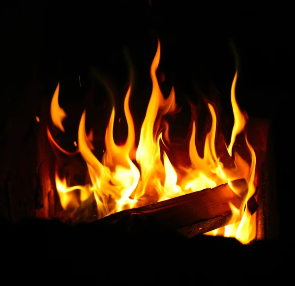 Палаючий колода і вогонь — стокове фото