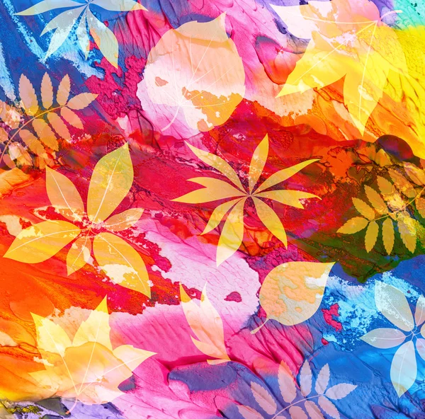Абстрактний акриловий пофарбований фон з листом — стокове фото