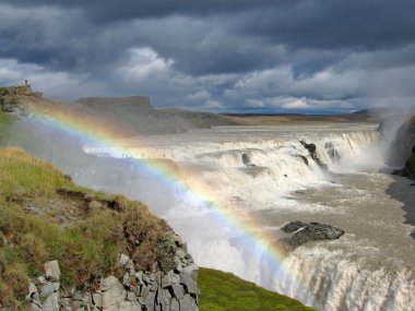 Waterfall Gullfoss with big rainbow clipart