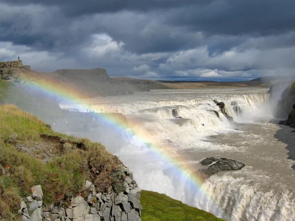 Catarata Gullfoss con gran arco iris — Foto de Stock