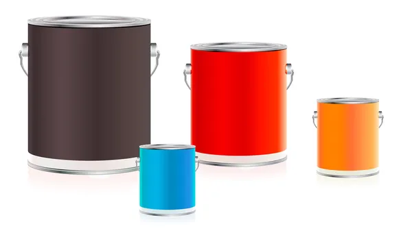 Conjunto de baldes de tinta colorida — Vetor de Stock