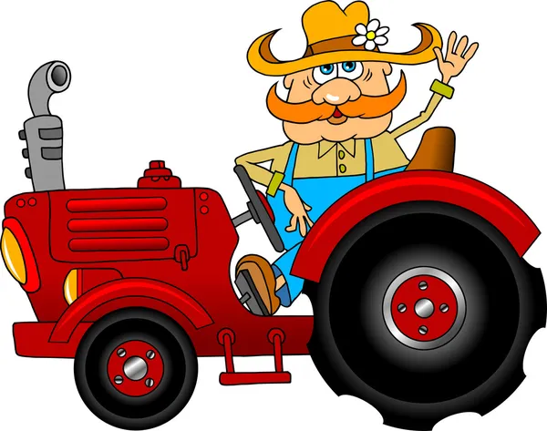 Çiftçi ve kırmızı traktör — Stok Vektör