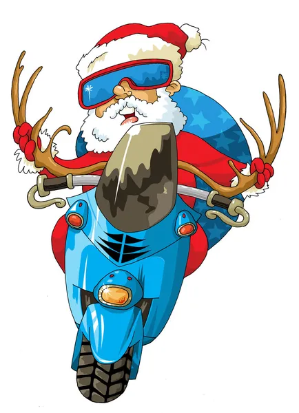 Weihnachtsmann klaut ein Motorrad — Stockvektor