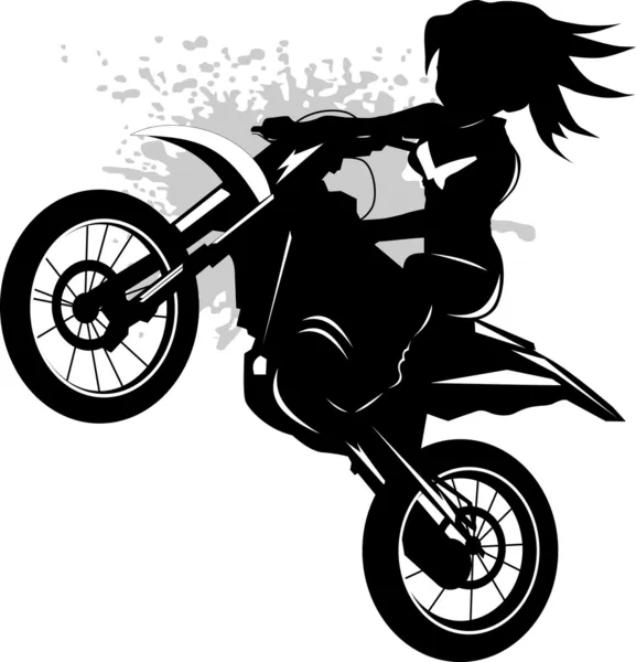 Chica en una motocicleta negra — Vector de stock