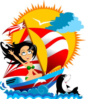 Girl on yacht clipart