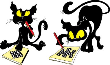 Cat and a crossword puzzle clipart
