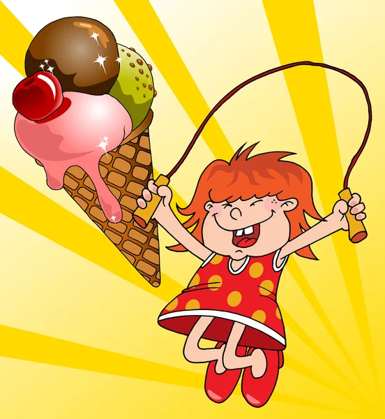 女孩和冰淇淋 — 图库矢量图片