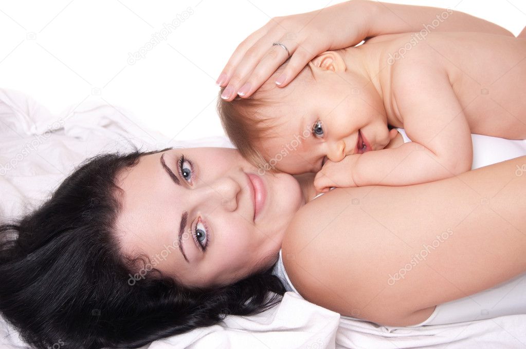 Picture of happy mother with baby