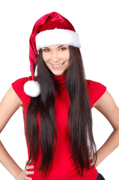 Junge glückliche Weihnachtsfrau isoliert — Stockfoto