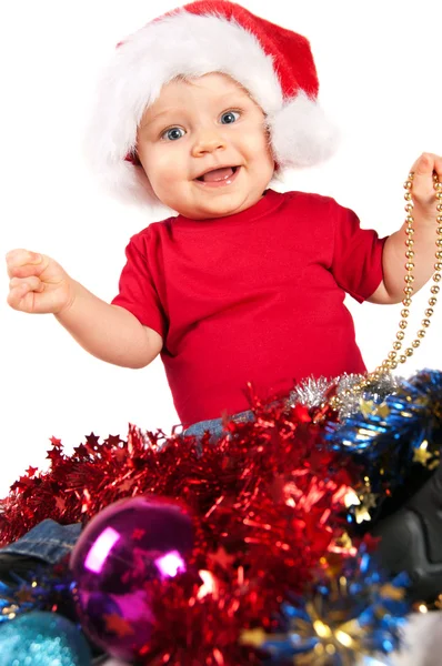 Urocze dziecko Boże Narodzenie w czerwonym kapeluszu — Zdjęcie stockowe