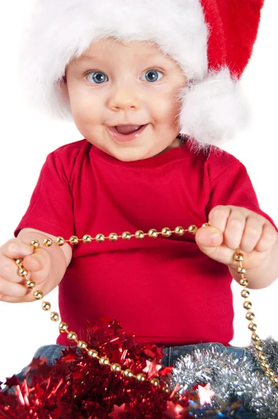 Roztomilé vánoční dítě v red hat — Stock fotografie
