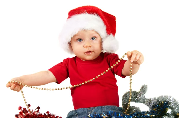 Urocze dziecko Boże Narodzenie w czerwonym kapeluszu — Zdjęcie stockowe