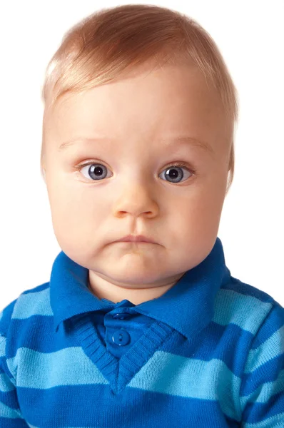 Sweet baby boy in blue cardigan — Stock Photo, Image