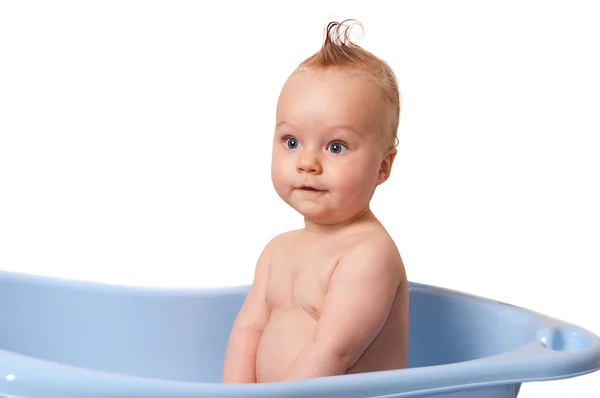 Funny baby boy taking bath isolated — Stock Photo, Image