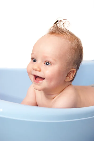 Funny baby boy taking bath isolated — Stock Photo, Image