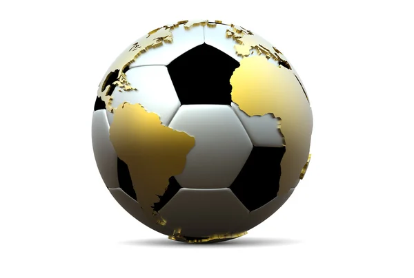 3D fotbalový míč s golden kontinenty — Stock fotografie