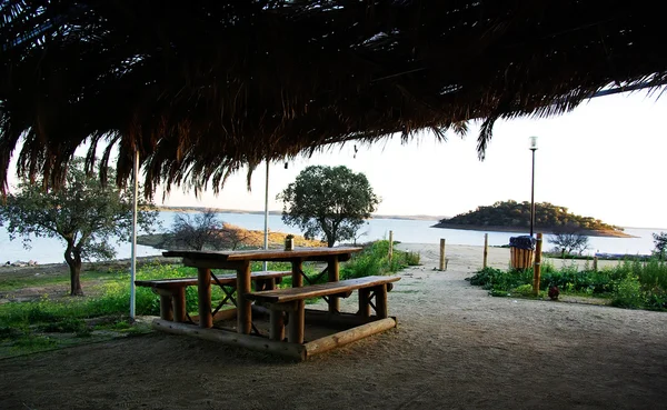 stock image Table with chairs at the river landscape