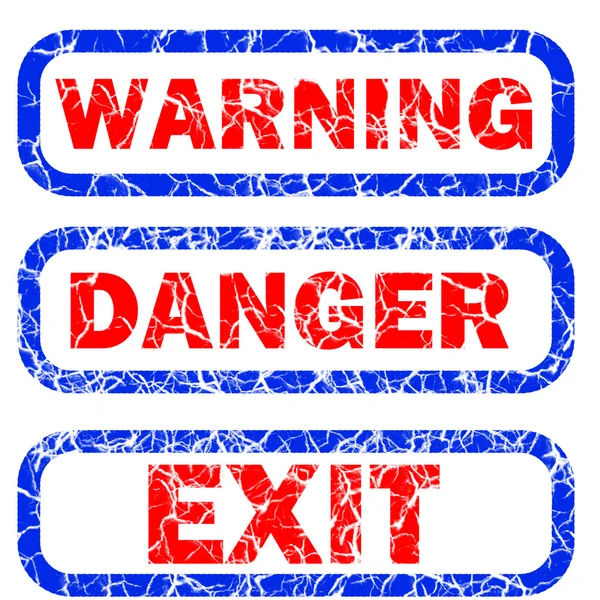 Warnung, Gefahr und Ausreisestempel — Stockfoto