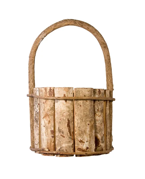 Rustic wooden basket isolated — Stock Photo, Image