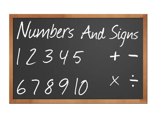 Números e sinais no quadro negro — Fotografia de Stock