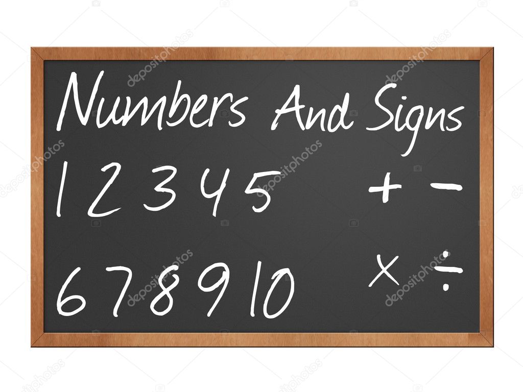 Numbers and signs on blackboard
