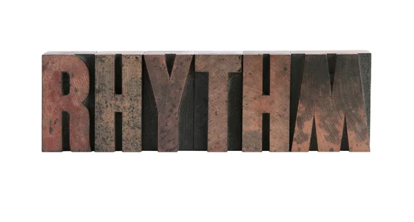 Palavra ritmo em tipografia tipo de madeira — Fotografia de Stock