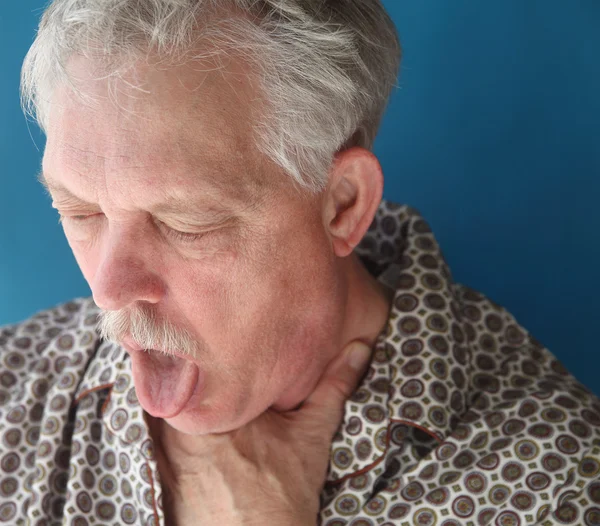 Ill senior man coughing — Stok fotoğraf
